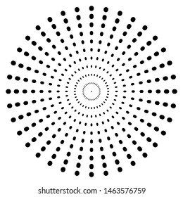 Radiating radial circle design element. Dashed circles
