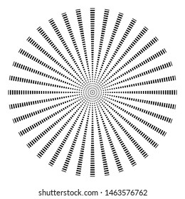 Radiating radial circle design element. Dashed circles