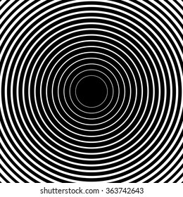 Radiating, radial circles monochrome pattern / background. Abstract minimal vector. Ripple effect.
