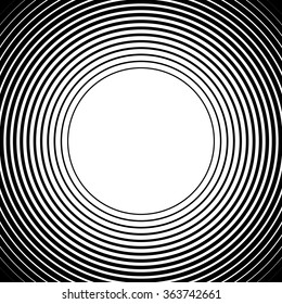 Radiating, radial circles monochrome pattern / background. Abstract minimal vector. Ripple effect.