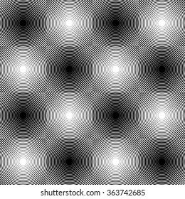 Radiating, radial circles monochrome pattern / background. Abstract minimal vector. Ripple effect.