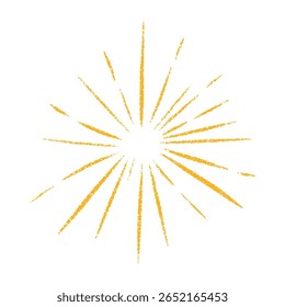 Emblème solaire rayonnant avec des motifs lumineux d'évasement. Motif d'énergie circulaire présentant des faisceaux dynamiques. Illustration vectorielle à plat isolée sur fond blanc.