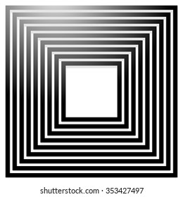 Radiating squares abstract element. Monochrome vector art.