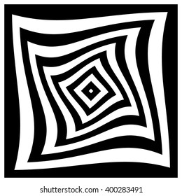 Radiating squares - Spirally radiating squares abstract monochrome pattern.