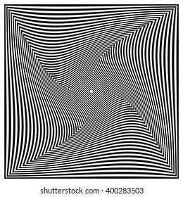 Radiating squares - Spirally radiating squares abstract monochrome pattern.