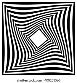 Radiating squares - Spirally radiating squares abstract monochrome pattern.