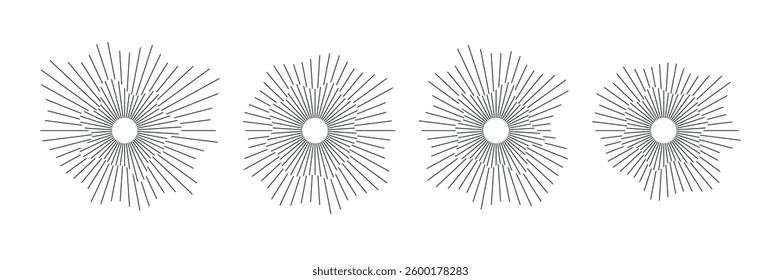 Radiating sunburst, abstract burst lines, retro starburst, geometric rays, vintage sun rays, symmetrical radial design.