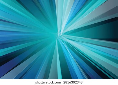 Radiating turquoise light beams converging in abstract space lightbeams cyan blue radial