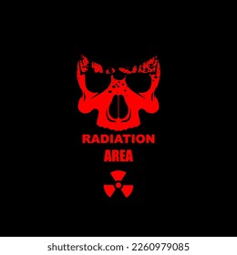 Radiation area, icon skull with background black