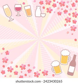 Radiation background of cherry blossoms and alcohol set that can be used for welcome and farewell parties