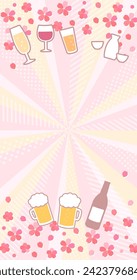 Radiation background of cherry blossoms and alcohol set that can be used for welcome and farewell parties