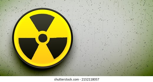 Radiationstaste auf grauem Hintergrund. Nukleare Warnmeldung schwarz-gelb Vektorsymbol.