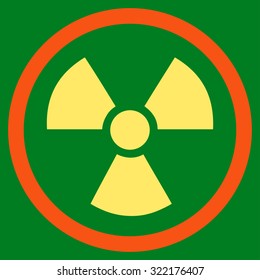 Radiation Danger vector icon. Style is bicolor flat symbol, orange and yellow colors, rounded angles, green background.