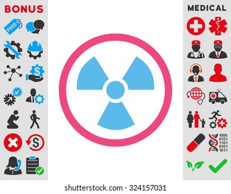 Radiation Danger vector icon. Style is bicolor flat symbol, pink and blue colors, rounded angles, white background.