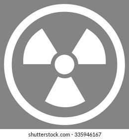 Radiation Danger vector icon. Style is flat symbol, white color, rounded angles, gray background.