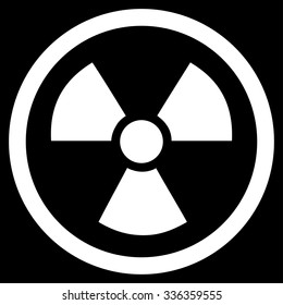Radiation Danger vector icon. Style is flat symbol, white color, rounded angles, black background.