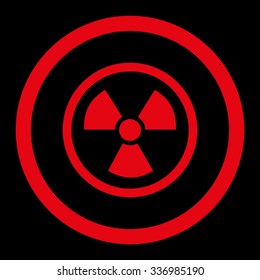 Radiation Danger vector icon. Style is flat rounded symbol, red color, rounded angles, black background.