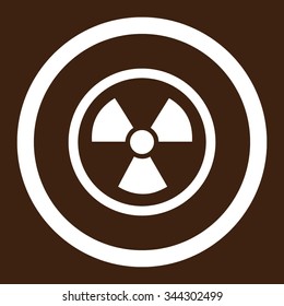 Radiation Danger vector icon. Style is flat rounded symbol, white color, rounded angles, brown background.