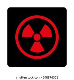 Radiation Danger vector icon. Style is flat rounded square button, intensive red and black colors, white background.