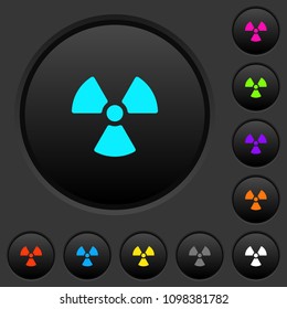 Radiation dark push buttons with vivid color icons on dark grey background