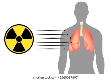 Radiation Exposure on Human Lungs. Human Body Radiation Penetration. Medical Radiation Risk Illustration. Radiation and Health Damage Visualization