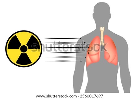 Radiation Exposure on Human Lungs. Human Body Radiation Penetration. Medical Radiation Risk Illustration. Radiation and Health Damage Visualization