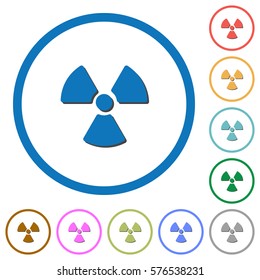 Radiation flat color vector icons with shadows in round outlines on white background