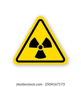 Radiation flat triangle icon. Vector black element on yellow background.