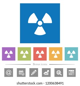 Radiation flat white icons in square backgrounds. 6 bonus icons included.