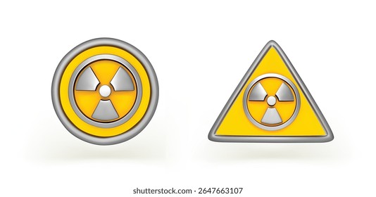 Radiation Hazard 3d icon. Symbol of radioactive threat alert in circle and triangular Frame 3d icon