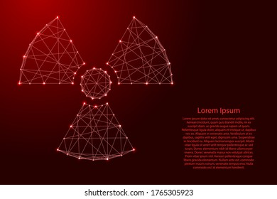 Radiation hazard sign from futuristic polygonal red lines and glowing stars for banner, poster, greeting card. Vector illustration.