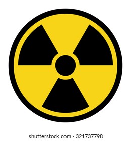 Radiation Hazard Sign. Symbol of radioactive threat alert. Black hazard emblem isolated in yellow circle on white background. Danger label. Warning icon. Stock Vector Illustration