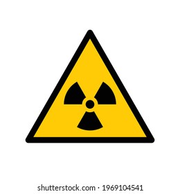 Radiation hazard sign. Triangular vector icon. Yellow background.