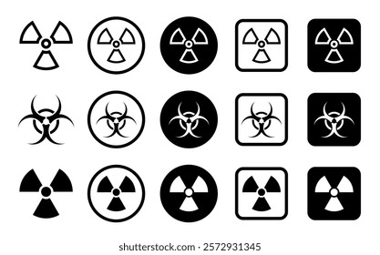 Radiation hazard signs. Radioactive icon. Radiation area. Radioactive threat alert. Vector illustration