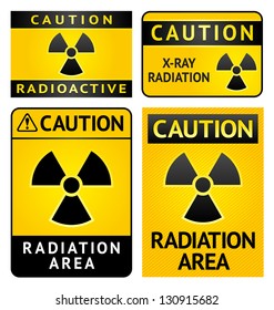 Radiation hazard stickers, four labels, vector illustration