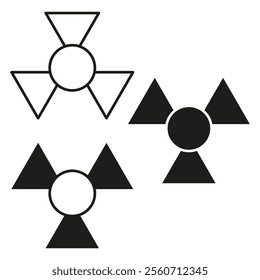 Radiation hazard symbols. Triangular graphic shapes. Black warning icons. Vector danger illustration.