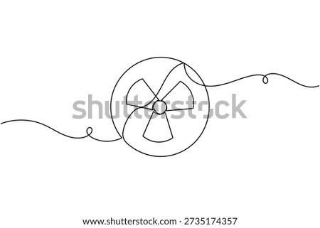 Radiation hazard warning circle sign icon continuous one line drawing on white background minimalist nuclear radioactive danger symbol outline vector illustration