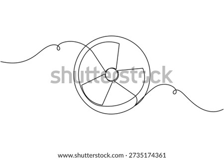 Radiation hazard warning circle sign icon continuous one line drawing on white background minimalist nuclear radioactive danger symbol outline vector illustration