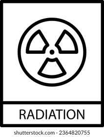 Strahlungssymbol mit schwarzem Rahmen einzeln auf weißem Hintergrund. Behalten Sie das Radiationssymbol bei. LabelVektorgrafik