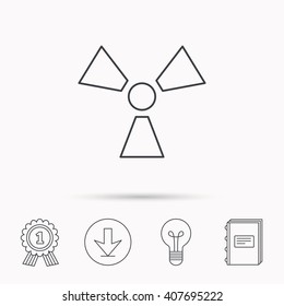 Radiation icon. Radiology sign. Download arrow, lamp, learn book and award medal icons.