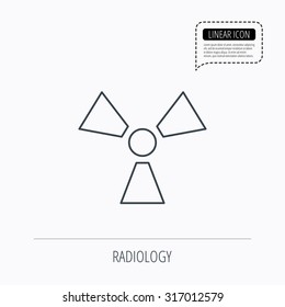 Radiation icon. Radiology sign. Linear outline icon. Speech bubble of dotted line. Vector