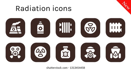 radiation icon set. 10 filled radiation icons.  Collection Of - Nuclear, Sun cream, Radiator, Radioactive, Gas mask, Radiation, Toxic