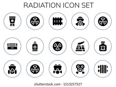 radiation icon set. 15 filled radiation icons.  Collection Of - Sun cream, Ultraviolet, Radioactive, Radiator, Radiation, Gas mask, Nuclear, Toxic icons