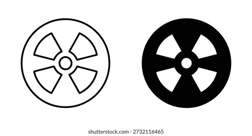 Conjunto de ícones de radiação. Símbolo de aviso de perigo nuclear na linha e ilustração vetorial de estilo sólido
