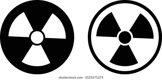 Icono de radiación establecido en dos estilos . Icono de radiación peligrosa. Señal de advertencia de radiación. Ilustración vectorial