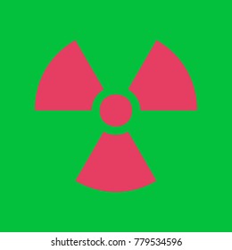 The radiation icon. Radiation symbol. Vector. Paradise pink icon on dark pastel green background.