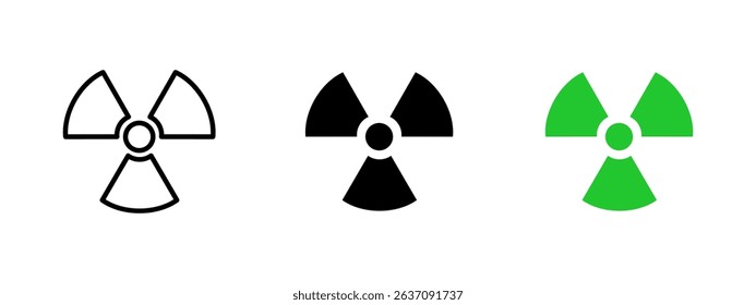 Radiation icon. Triangular segments surrounding a central circle vector illustration. Universal symbol for radioactive danger and nuclear energy warning sign. Hazard and contamination pictogram.