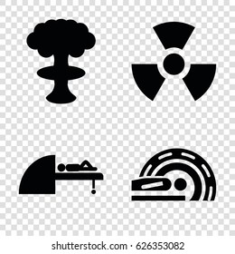 Iconos de radiación establecidos. conjunto de 4 iconos rellenos de radiación como RM, radiación