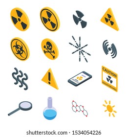 Radiation icons set. Isometric set of radiation vector icons for web design isolated on white background