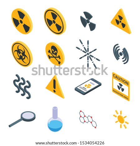 Radiation icons set. Isometric set of radiation vector icons for web design isolated on white background